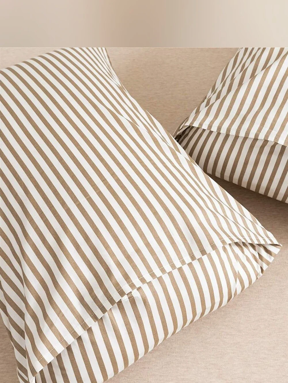 Jellimoni Two 100% Cotton Breathable Striped Standard Pillowcases Beige/White